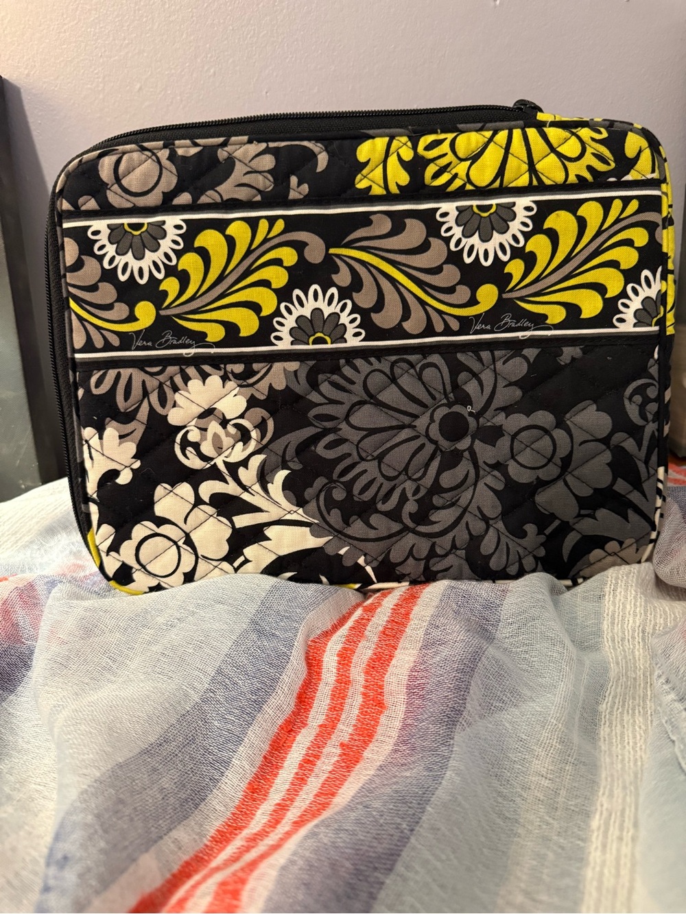 Vera Bradley Quilted Floral Padded Tablet Sleeve in Yellow & Black